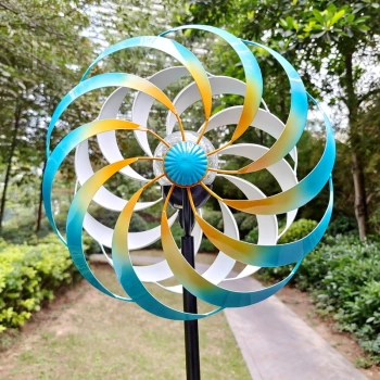 Large Size Blue Windmill With Solar Lights